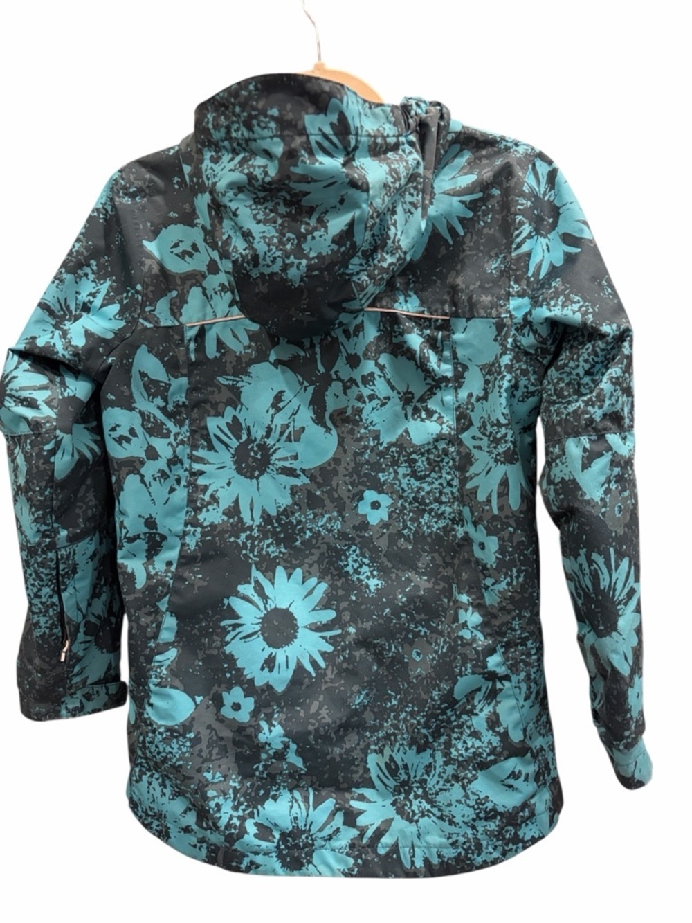 Columbia 3:1 Interchange Youth Teal Floral Hooded Raincoat, waterproof size L - Picture 2 of 11